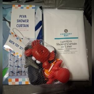Comfort Bay White PEVA Shower Curtain or Liner with Bath Toy Set